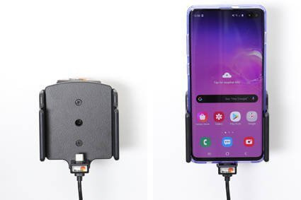 Uchwyt uniwersalny aktywny do instalacji na stałe do Samsung Galaxy S22+ bez futerału oraz w futerale lub etui o wymiarach: 75-89 mm (szer.), 2-10 mm (grubość)