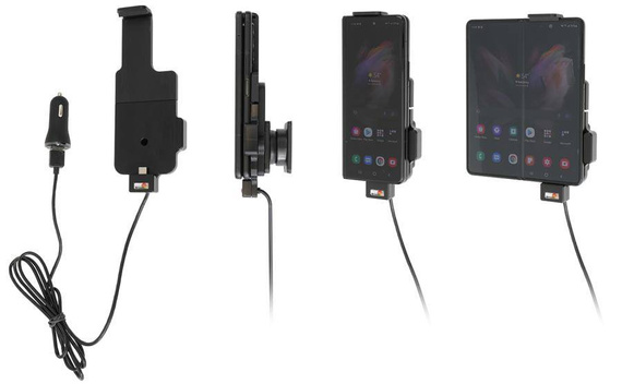 Uchwyt do Samsung Galaxy Z Fold3 5G z wbudowanym kablem USB oraz ładowarką samochodową.