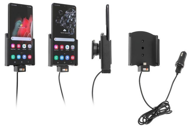 Uchwyt do Samsung Galaxy S21 Ultra z wbudowanym kablem USB oraz ładowarką samochodową