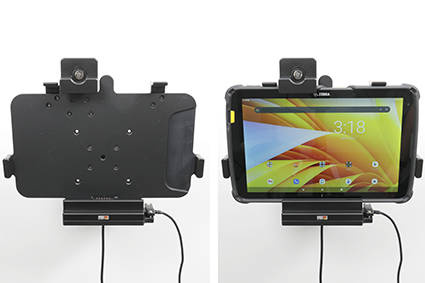 Uchwyt aktywny o wzmocnionej konstrukcji do Zebra ET45 10.0 z modułem komunikacyjno-ładującym i blokadą kluczykową.