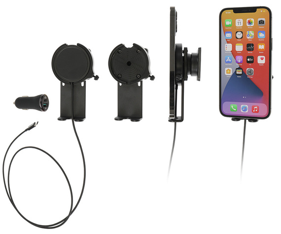 Magnetyczna Ładowarka Samochodowa MagSafe do iPhone z Regulowaną Podstawką na Telefon + Wtyczka 12V