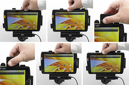 Uchwyt aktywny o wzmocnionej konstrukcji do Zebra ET40 8.0 z modułem komunikacyjno-ładującym i blokadą sprężynową.