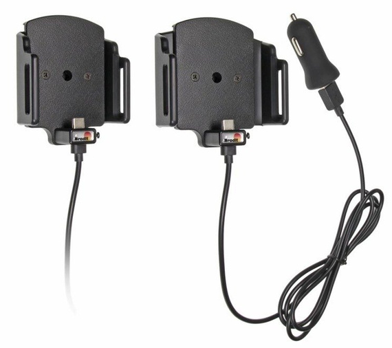 Uchwyt uniwersalny regulowany do Xiaomi MI 9, w futerale lub etui o wymiarach: 62-77 mm (szer.), 12-16 mm (grubość) z wbudowanym kablem USB-C oraz ładowarką samochodową