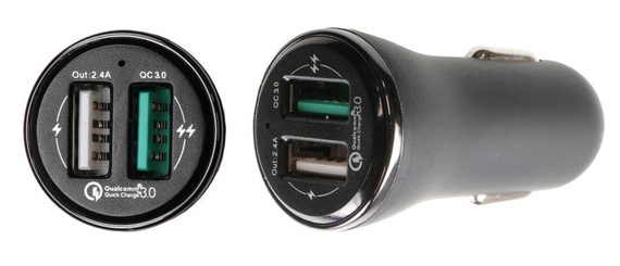 Ładowarka samochodowa do gniazda zapalniczki z dwoma gniazdami USB.