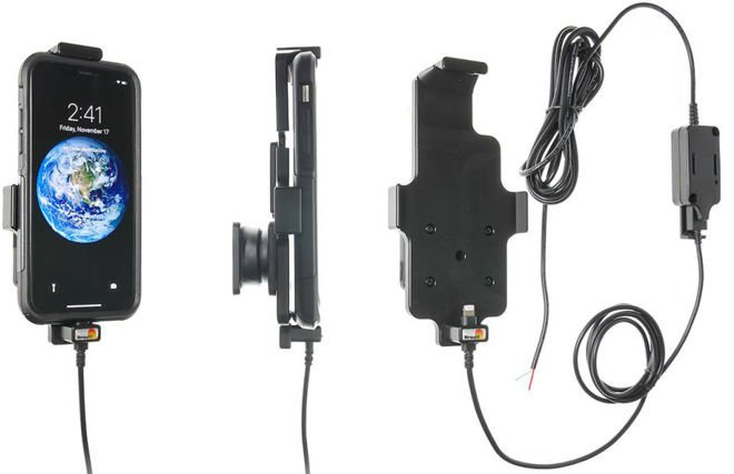 Uchwyt do Apple iPhone X w futerale z wbudowaną ładowarką samochodową do instalacji na stałe