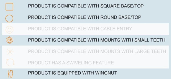 Podstawa montażowa o długości 62 mm i średnicy 64 mm oraz wymiarach 50x50 mm